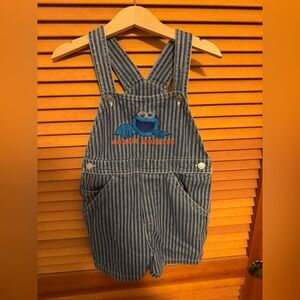 Vintage Sesame Street Blue Striped Cookie Monster Overalls
